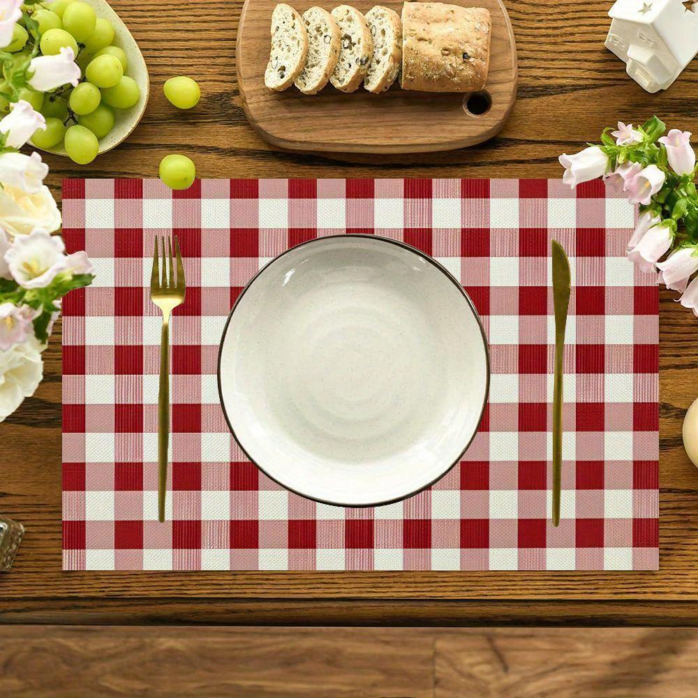 1pc  Linen Christmas Farmhouse Checkered Placemats, Placemat for Dining Table Wedding