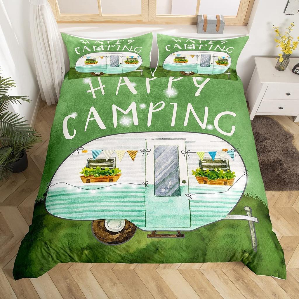 Rustikales Bauernhaus Camper Bettbezug King für Junge Mädchen Blume Happy Camping Bettwäscheset Weltraum Stern Glitzer Galaxie Bettdeckenbezug