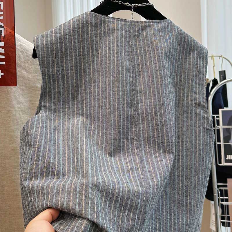 Vest for kvinner Bomull Ermeløs Vintage Denimvest Oversized Trykk Allsidig Casual Knapper Vest