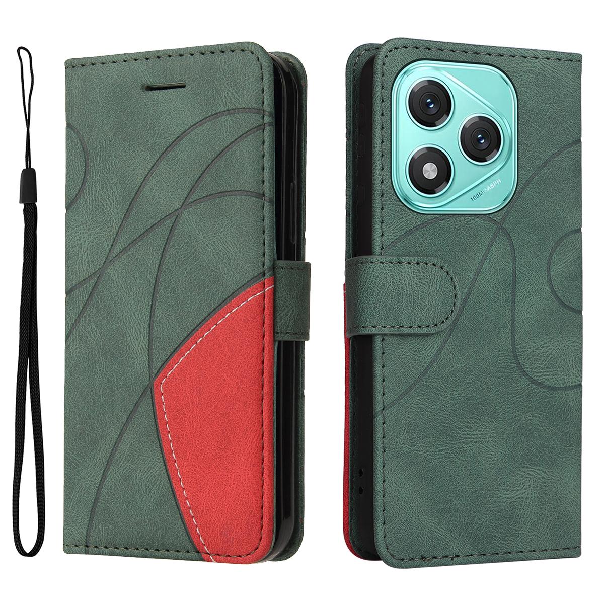 

For Honor 400 Lite Leather Phone Case Stand Wallet with Bi-colour Splicing Design Green