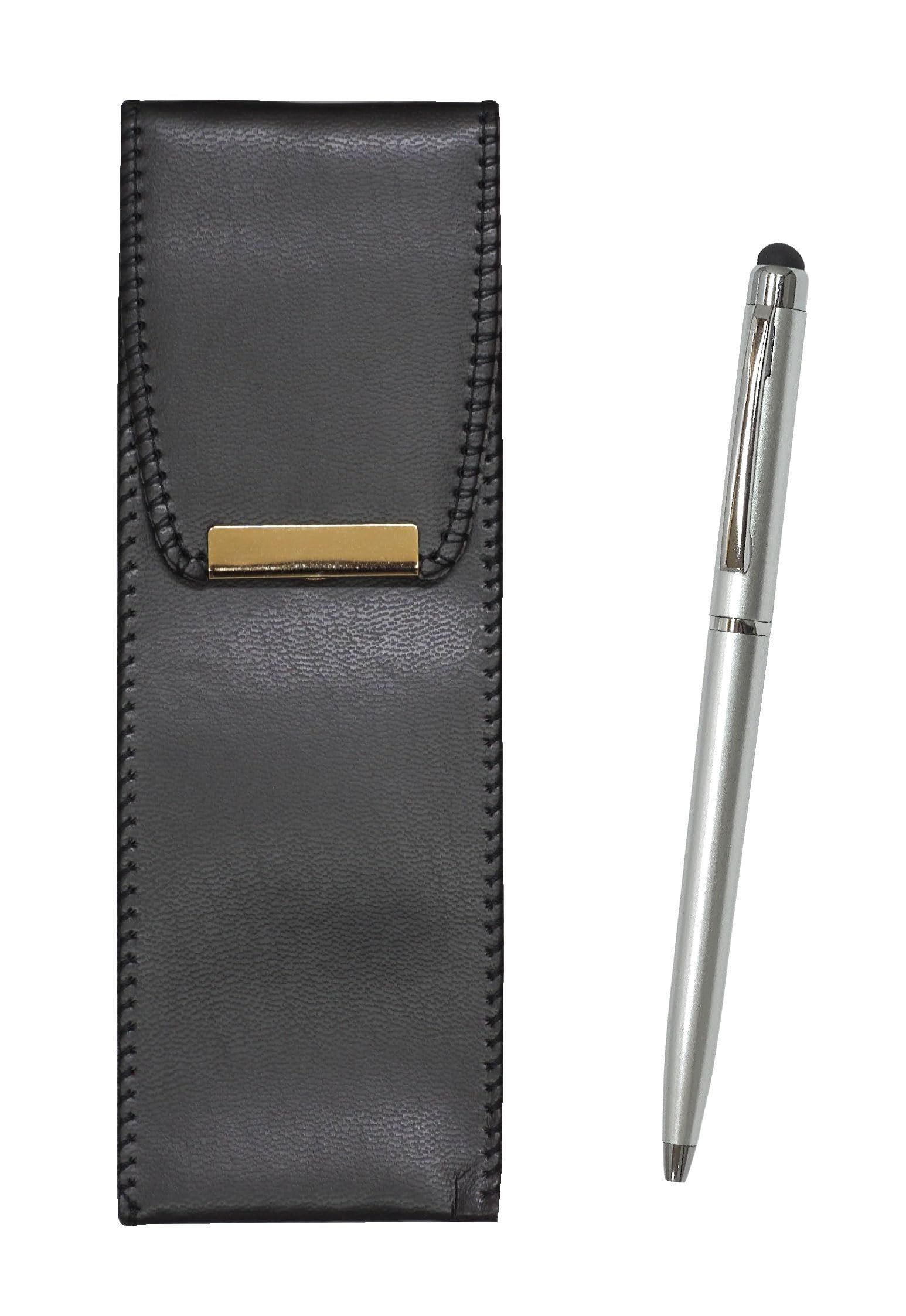 

Takizawa Eco Leather Pen Case with Smartphone Touch and Slim Rotating Ballpoint Pen Set (5-Pack) T23-BR-B-TP02-5