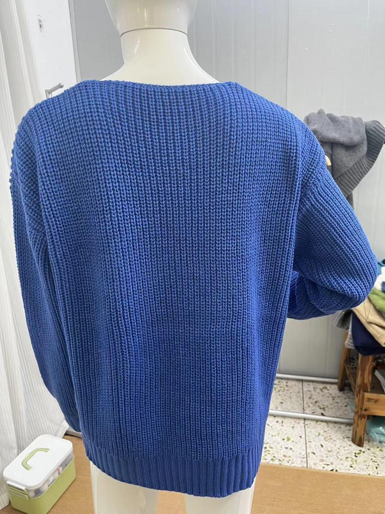 European & American Women's V-Neck Cable Knit Sweater - Long Sleeve Solid Color Casual Pullover Top