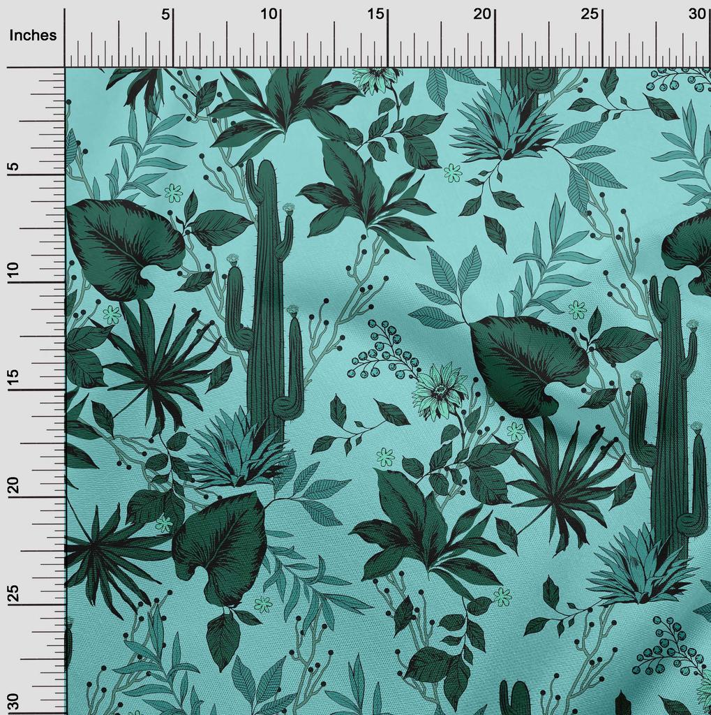oneOone Cotton Poplin Aqua Blue Fabric Tropical Fabric For Sewing Printed Craft Fabric By The Yard 42 Inch