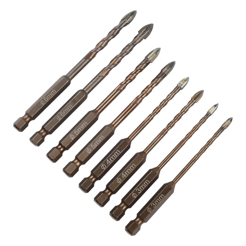 8pcs Cross Hexagon Drill Bit Set for Various Materials for Wood Metal Glass and Plastic Drilling with Electric Drill