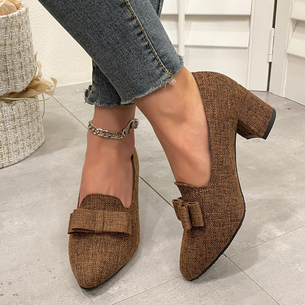 Fashion Bow Fashion Chunky Women Shoes 2025 Elegant Pointed Toe High Heels Pumps Fad Trend Spring Dress Designer Zapatillas De Mujer