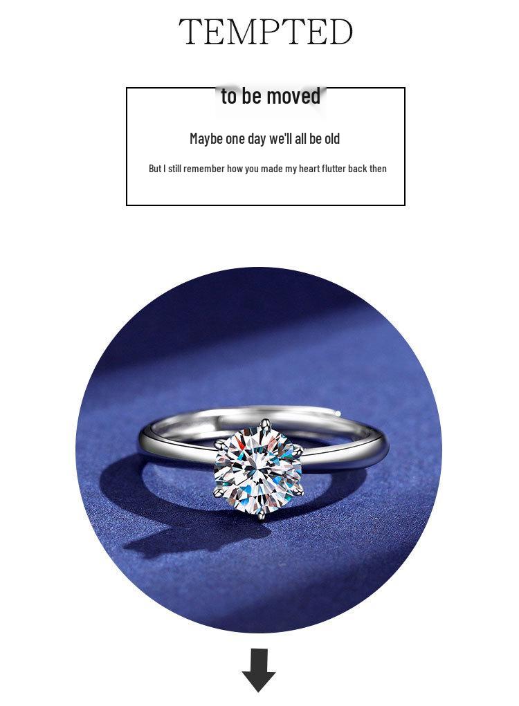 Eleganter S925 Sterling Silber Moissanit Ring für Damen - Ein Karat, Sechs-Krallen-Design, Leichter Luxus Mode, Perfektes Geburtstagsgeschenk