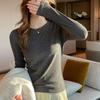 Women Bottom Tops Round Neck Long Sleeve Slim Fit Pullover Tops Solid Color Design Ribbed Texture Tee Shirt