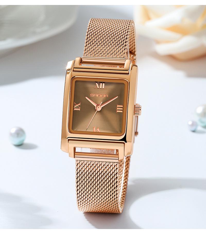 Sanda Women's Retro Leather & Mesh Strap Casual Wristwatch