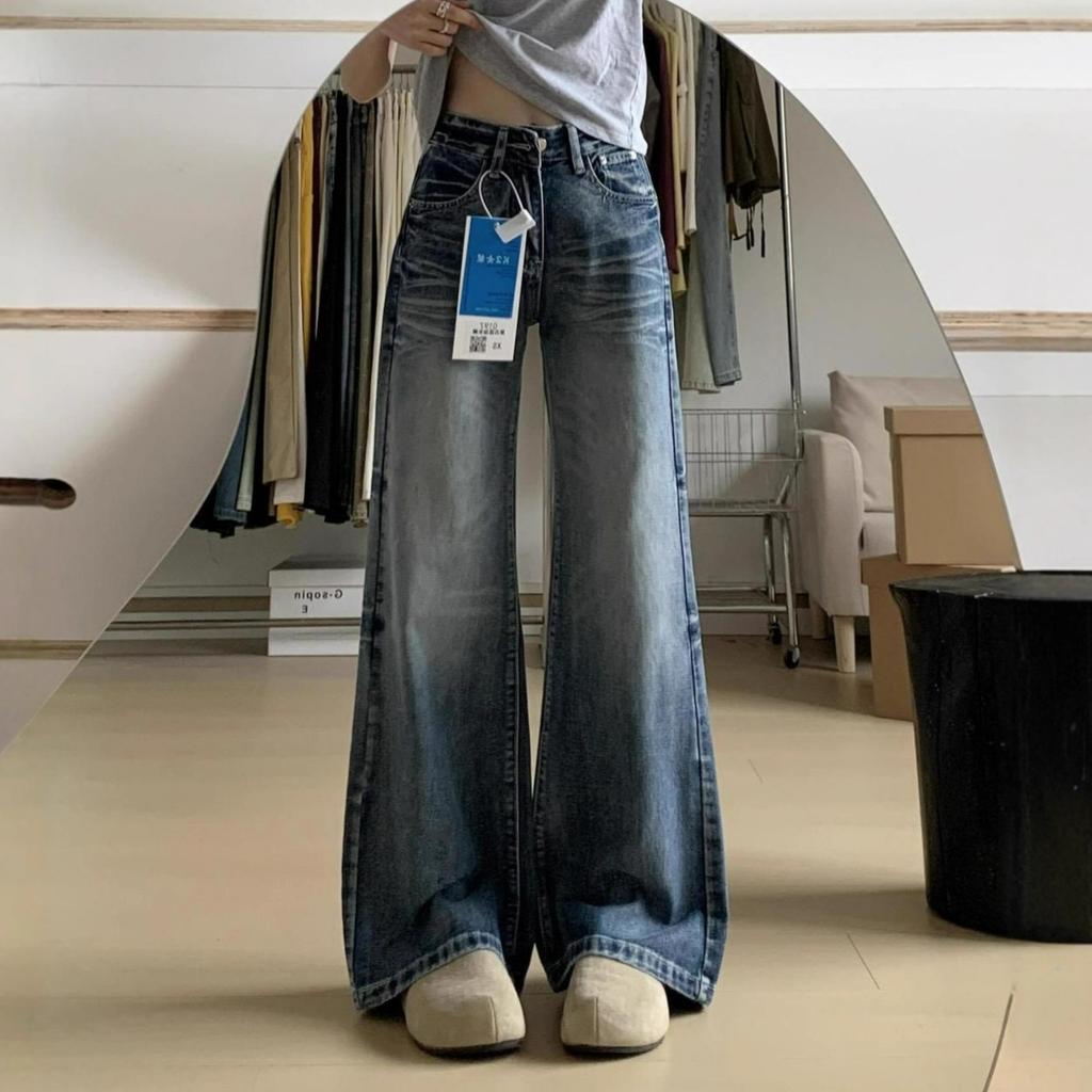 Comfortable High Waisted Large Size Micro Flare Jeans Women's Autumn Year Straight Loose Thin Retro Wide Leg Trousers Jeans for Women Long Denim Pants