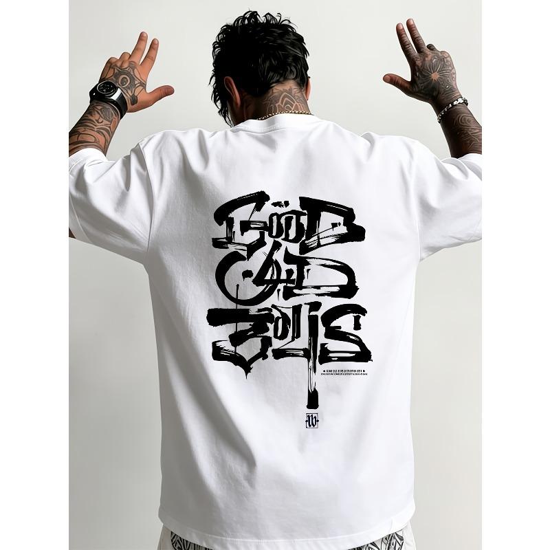 Men's Cotton T-Shirt with Trendy Print - Summer Short Sleeve Round Neck Casual Tee, Machine Washable Breathable Fabric for Streetwear & Daily Wear