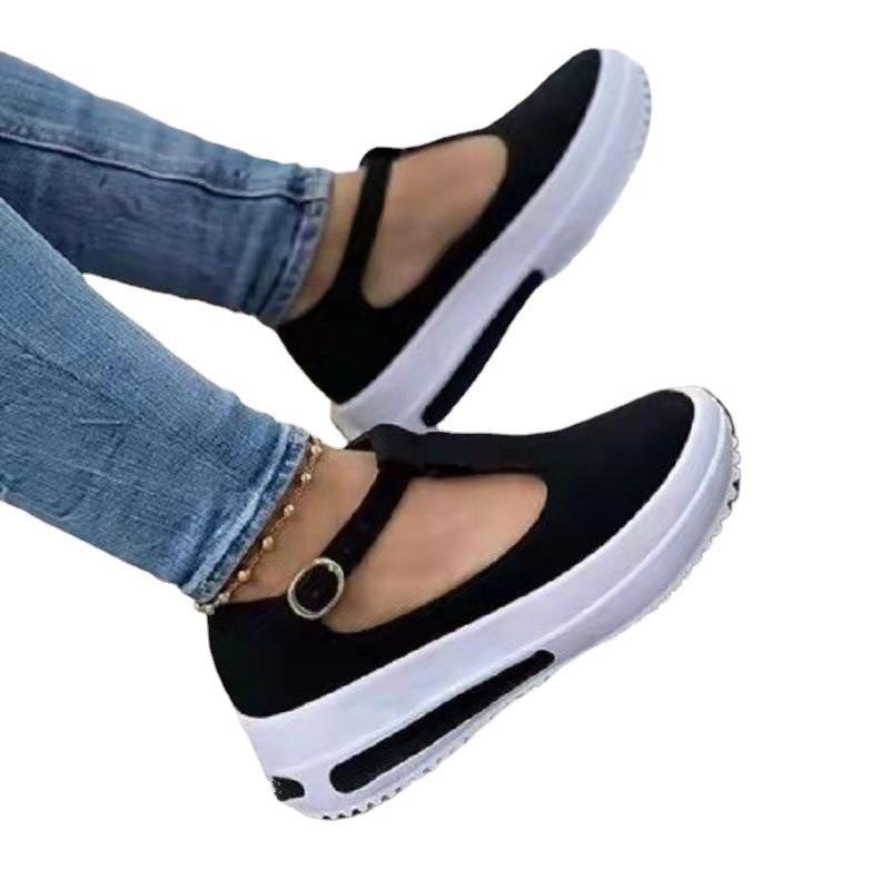 Wind large size casual single shoes women's spring new thick-soled one-word buckle Brock single shoes