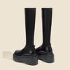 Knight Boots Women's British Style 2026 New Soft Leather Thick Soled Long Tube Boots Height Increasing Long Tube Boots