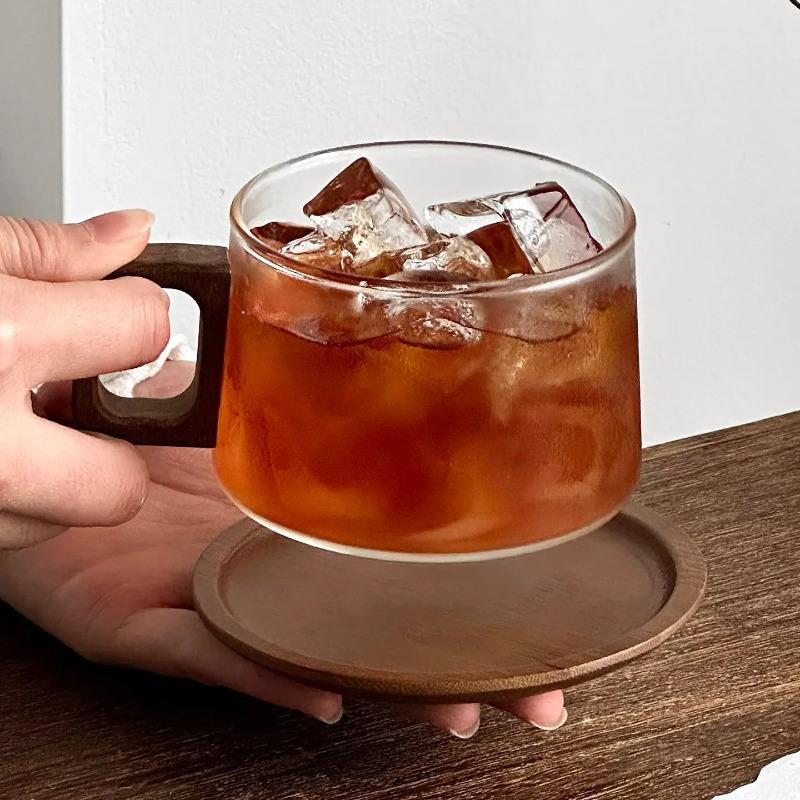 Vintage Coffee Cup Dish Sets for Women 2026 New Household 240ml High End Exquisite Wooden Handle Glass Afternoon Tea Dish