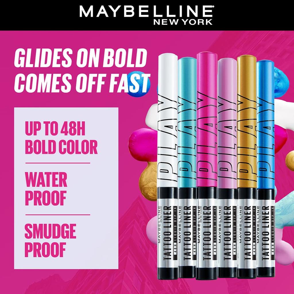 Maybelline New York Tattoo Play Pink Liquid Eyeliner 2.1ml Waterproof Smudge Proof Long Lasting 48H Vegan High Impact Color Eye Makeup