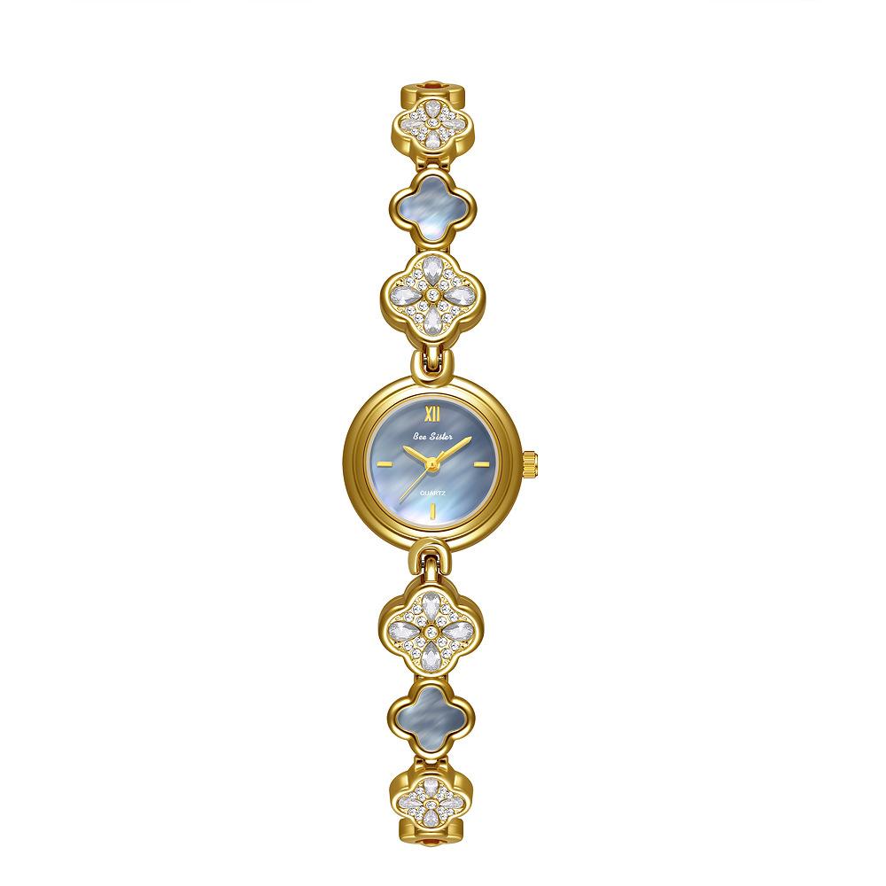 Women's Watch Natural Blue Shell Dial Bracelet Elegant Crystal Dress Watches for Women Fashion Luxury Small Quartz Ladies Clock