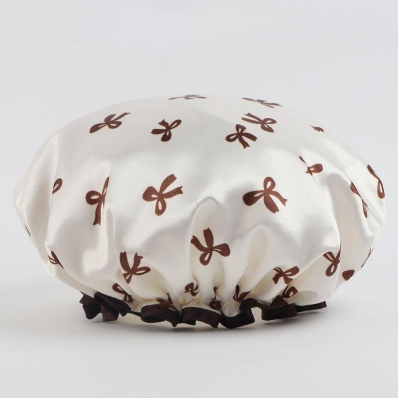 Durable Waterproof Double Layer Shower Cap Printed Elastic Bath Hat 1 Piece for Home Salon Spa Travel Bathroom