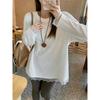 Long-sleeved Bottoming Shirt for Women Spring New Style Lace Splicing Loose Round Neck with Chic T-shirt Top