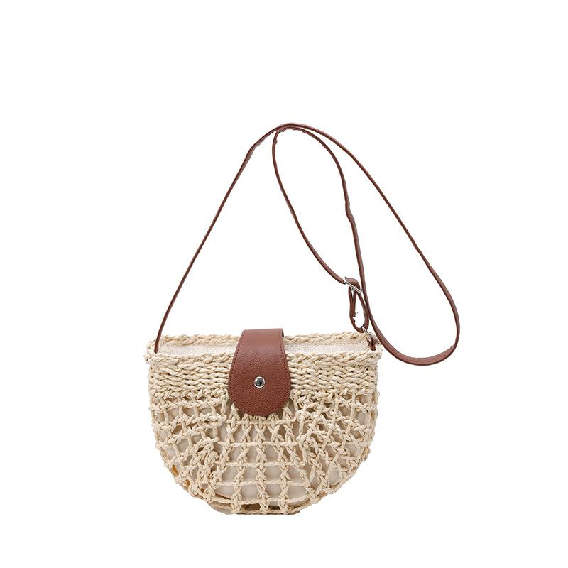 

Summer Straw Women s Bag Fashion Half Round Crossbody Rattan Handmade Satchel Bag Travel Beach Bag Handbag бежевый