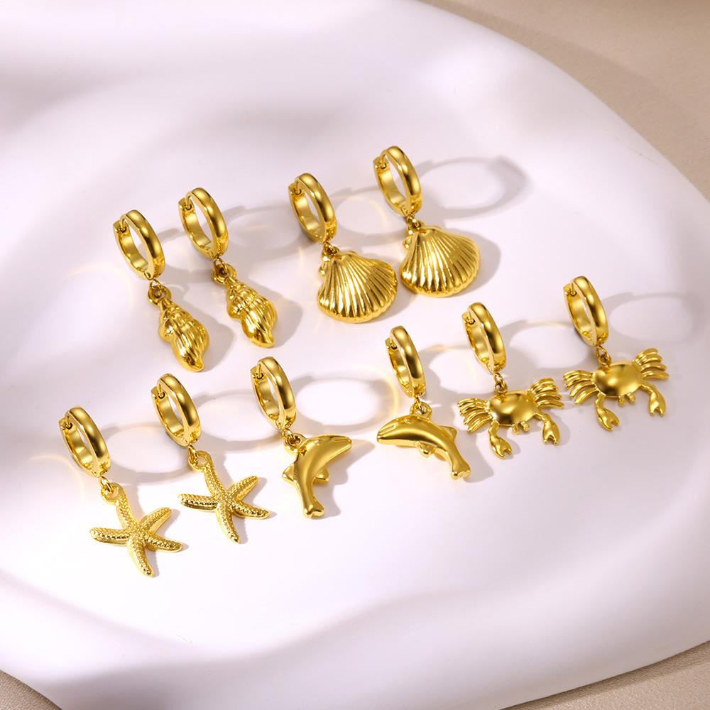 Zoetwater Oceaan Zeester Schelp Hoepel Oorbellen Voor Vrouwen Elegant Roestvrij Staal Goudkleurig Oorbellen Kerstmis sieraden accessoires