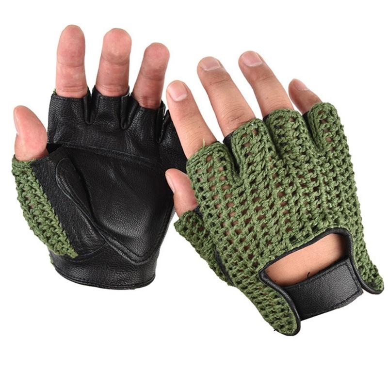 1 par de Guantes de Lana y Cuero para Hombre de Medio Dedo, Mitones para Fitness, Guantes para Ciclismo al Aire Libre y Fitness