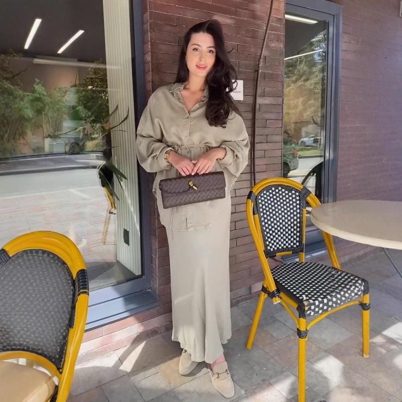 European & American Women's Belted Cardigan Dress Set - Solid Color, Gentle Style, Autumn 2025 Collection
