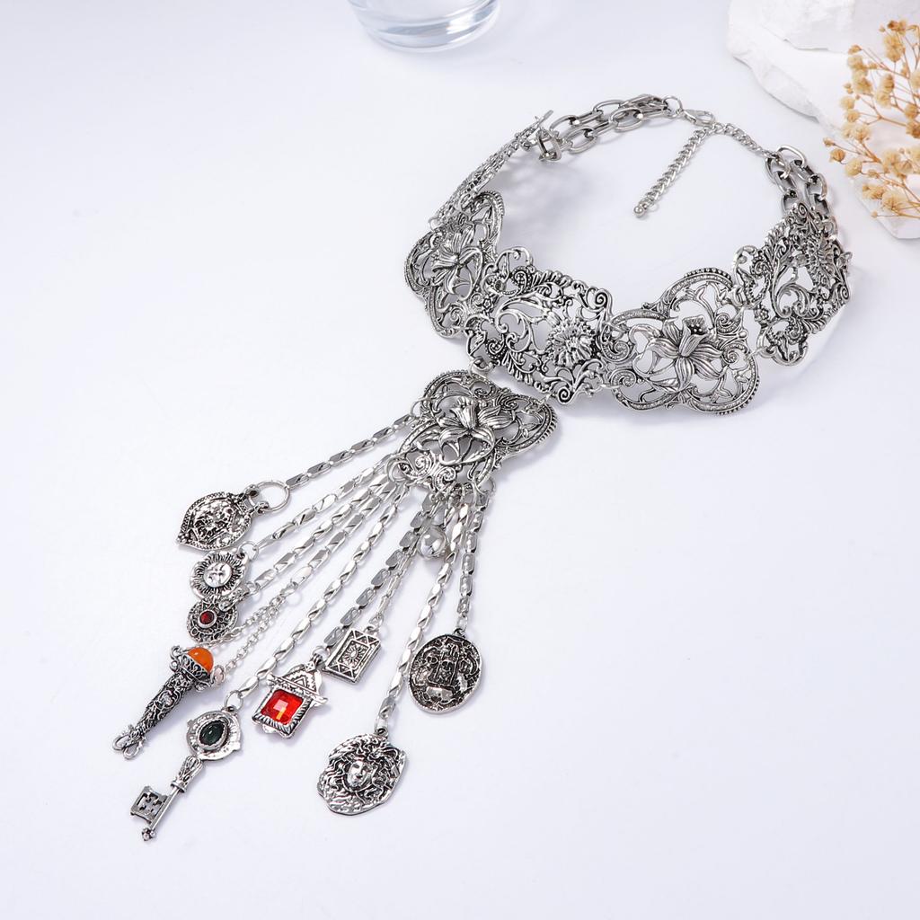 Bohemian Personality Retro Trend Alloy Antique Silver Old Lanyard Geometric Fringe Women's Necklace