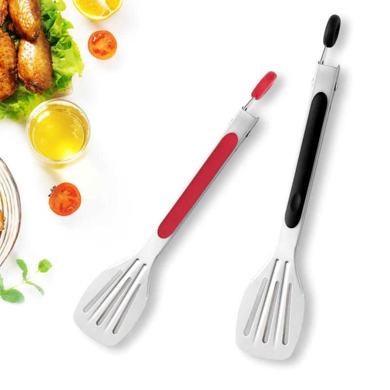 7 Inch Stainless Steel Slotted Food Tongs, Heat Resistant BBQ Grilling Steak Meat Bread Buffet Outdoor Kitchen Cooking Utensils