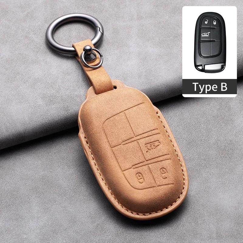Leather Car Key Case Cover Keychain For Jeep Wrangler Commander Compass Patriot Renegade Cherokee Grand Cherokee Keyring
