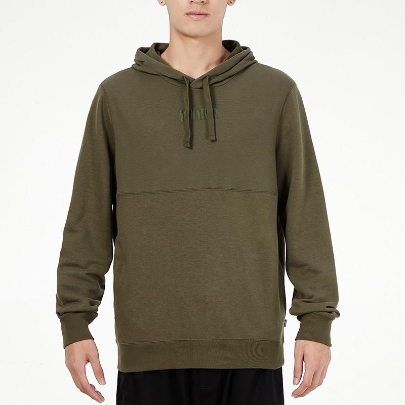 Puma Solid Color Sports Knit Drawstring Hoodie Men Tops Army-Green 846413-44