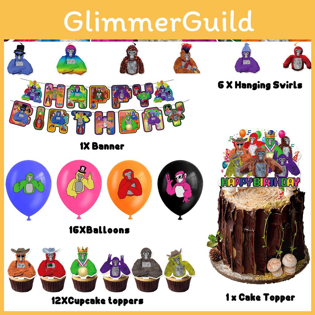 Gorilla Tag Birthday Party Decoration Set Spiral Balloon Arrangement With Cake Topper And Flag