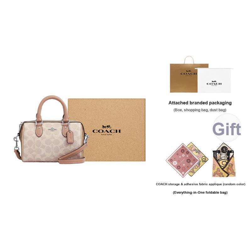 Coach Rowan 18 Brand Logo Detachable Shoulder Strap Boston Bag Women handbag Milk-Tea CW330-SVXCU