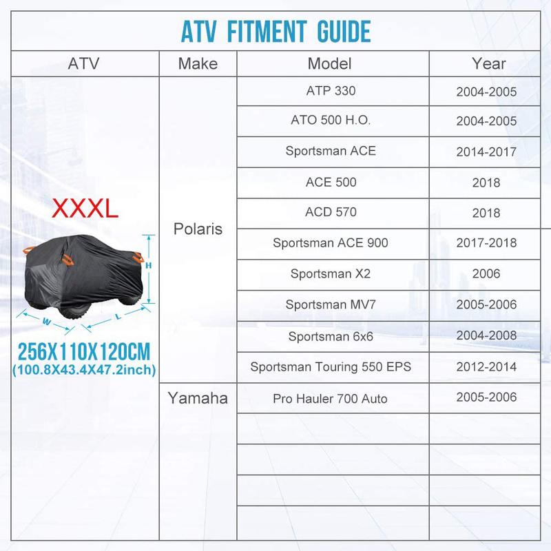 Waterproof ATV Cover, 210D Heavy Duty Tear-Resistant Oxford Cloth, Fit for Most Brand Quad Bike ATV