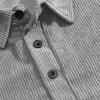 Autumn Winter Men Waffle Rib Knit Polo Shirts Contrast Suede Elbow Patches Lapel Collar Button Placket Vintage Long Sleeve Corduroy Textured Tops