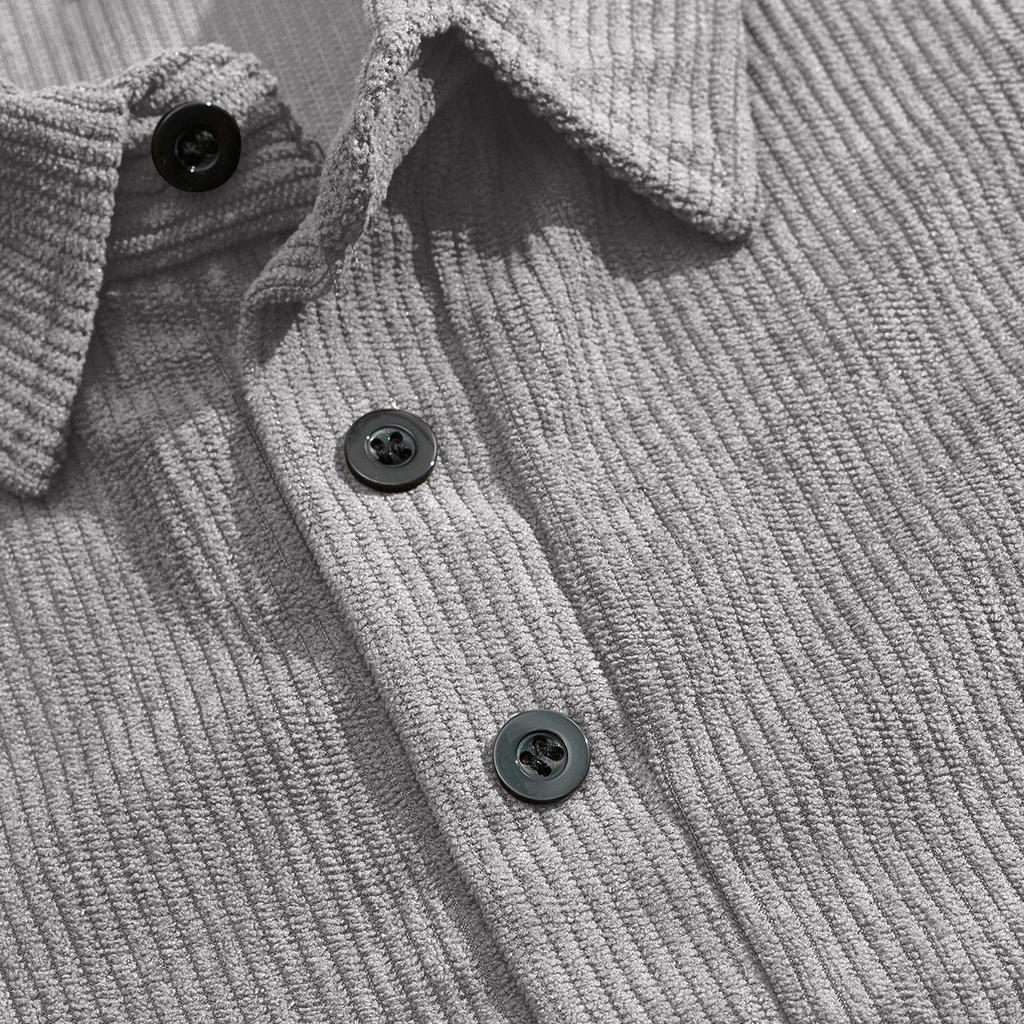 Autumn Winter Men Waffle Rib Knit Polo Shirts Contrast Suede Elbow Patches Lapel Collar Button Placket Vintage Long Sleeve Corduroy Textured Tops