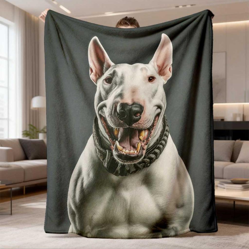 1pc Fun Bull Terrier Print Flannel Throw Blanket | Soft, Cozy, and Lightweight - Perfect for Dog Lovers, Office, Camping, Travel - Versatile All-Seaso