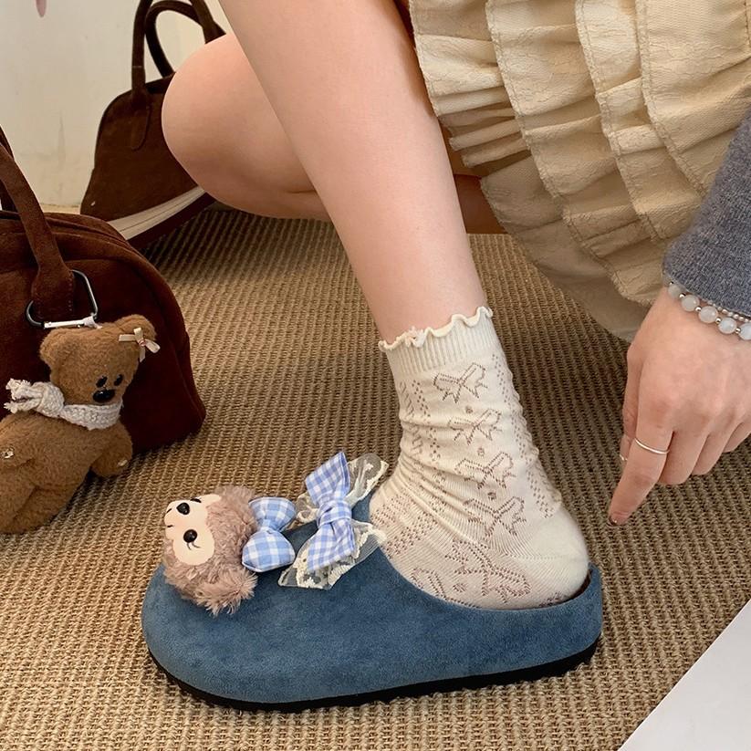 Internet celebrity cartoon cute thick-soled bag head slippers women's summer wear 2025 new models with skirts versatile half-drag Birkenstocks