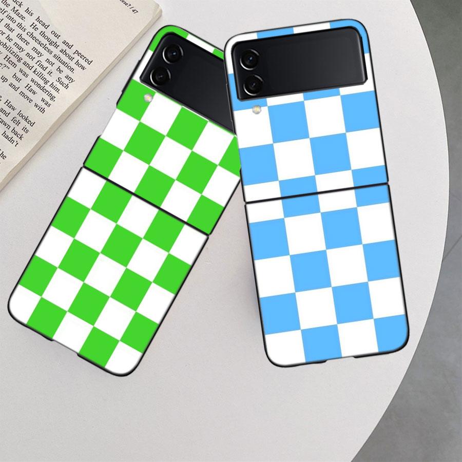 Retro Klassisches Schachbrett Gitter Handyhülle Für Samsung Z Flip 7 6 5G Galaxy Z Flip 5 4 3 Schwarz Hart Cell Hülle Luxus PC Schale C
