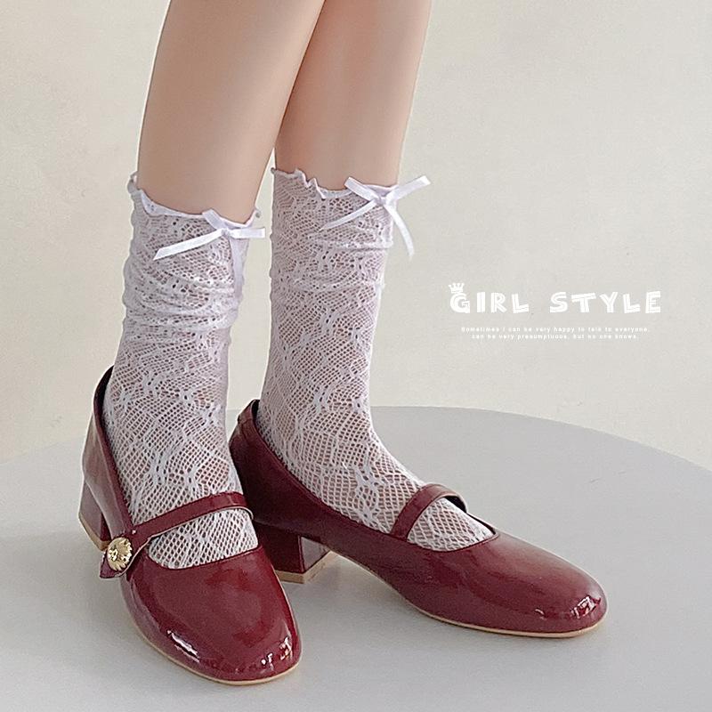 

Women s Summer Thin Sweet Lace Mesh Bow In The Tube Pile Socks 1 pair чорний