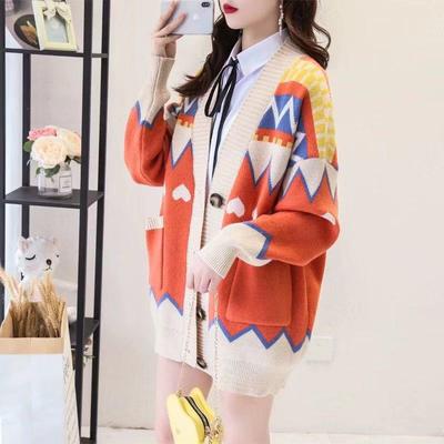 Cardigan surdimensionné pour femmes, avec imprimé cœurs, mignon, doux, col en v, veste fine tricotée, boutons, Cardigan Vintage pour femmes