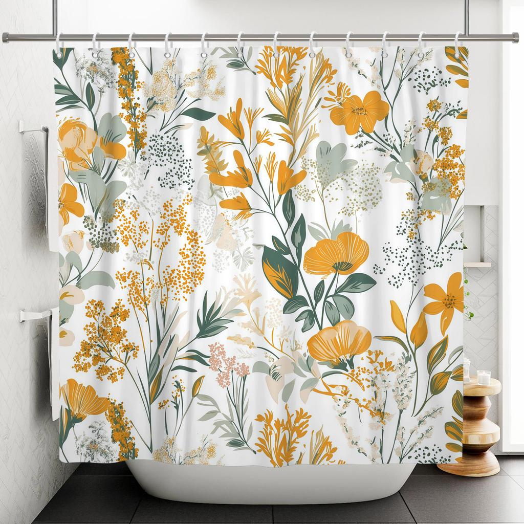 Fresh Natural Style Bathroom Shower Curtains Butterfly Flowers Green Leaves Home Bathroom Decor Waterproof Curtain With Hooks