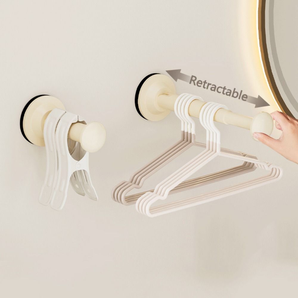 Retractable Clothes Hanger Storage Rack Suction Cup Telescopic Hanger  Bathroom Accessories