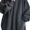 Fall Spring Men Hoodie Half Zipper Hooded Pockets Long Sleeves Loose Elastic Cuff Pure Color Pullover Thick Warm Daily Wear Top