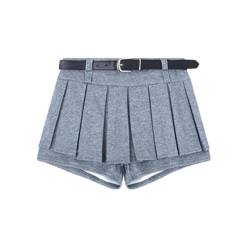 

Gray High-Waisted Pleated Mini A-Line Skort for Women - Anti-Exposure, Petite Fit, Autumn/Winter Fashion. S