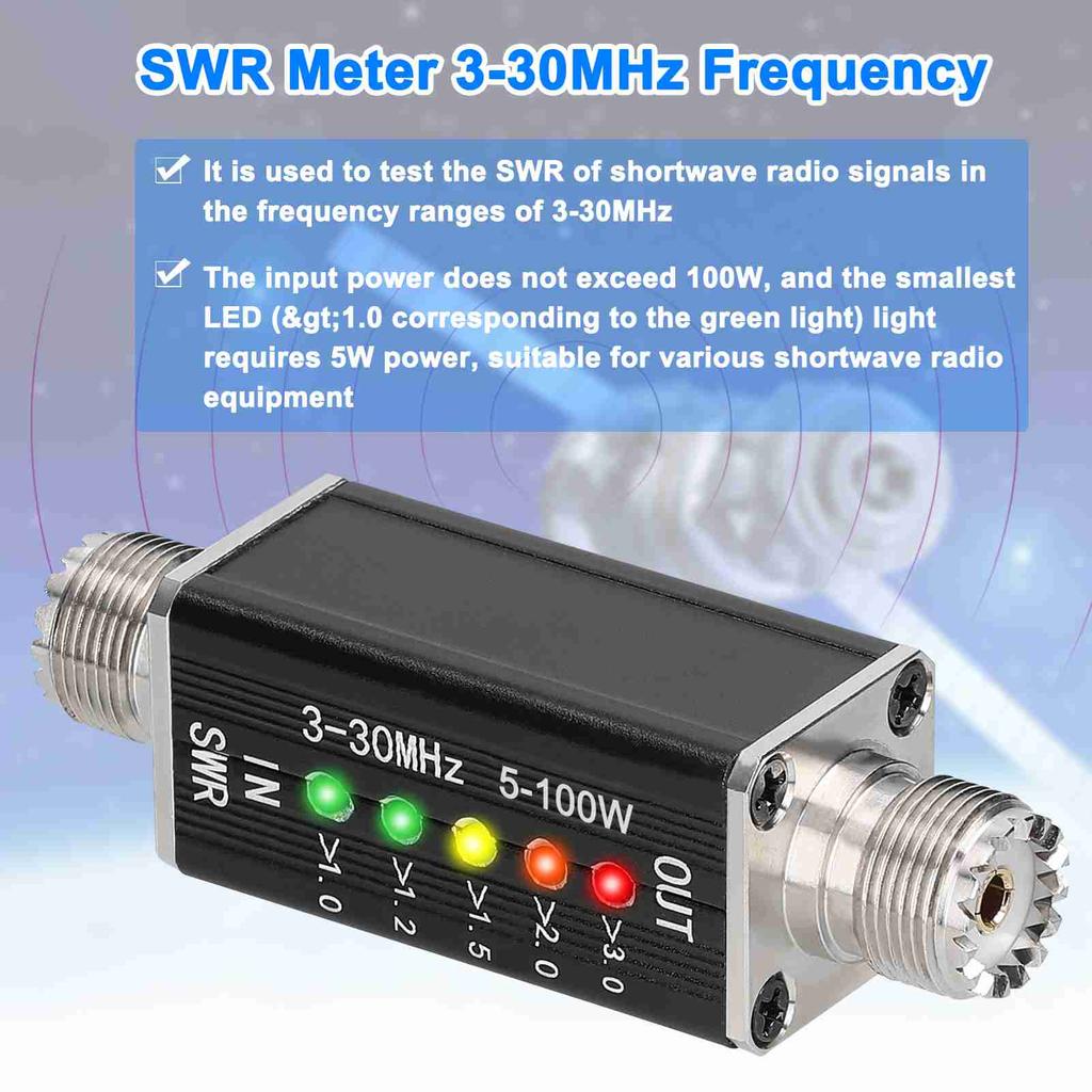 5 LED SWR Meter 3-30MHz Frequency Shortwave Standing Waves Indicator for Television Broadcasting