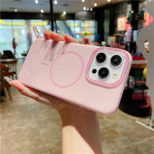 For iPhone 15 Pro Max Luxury Flash Glitter Magsafe Magnetic Candy Frame Phone Case For iPhone 12 13 14 15 Plus Protective Cover