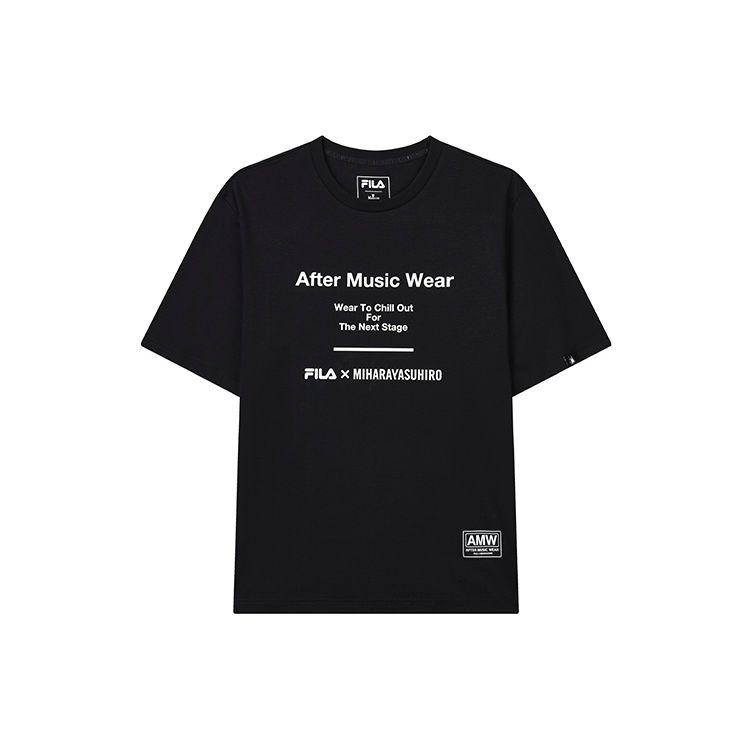 

FILA Mihara Yasuhiro Collaboration Letter Print Sports Round Neck American Vintage Short Sleeve T-Shirt Men Tops Black F11M133107F-BK M