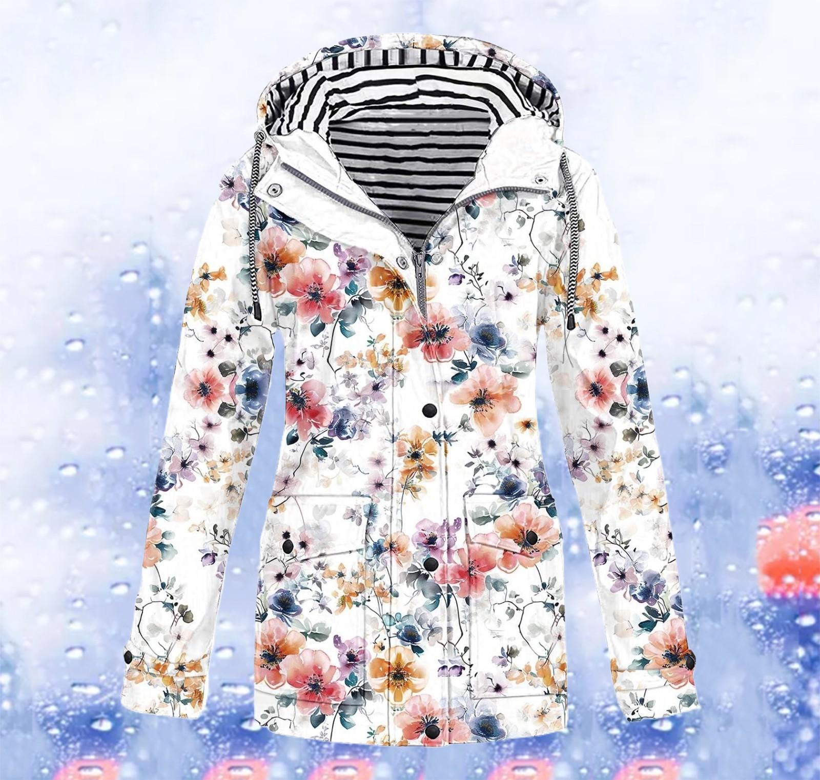 

Женская однотонная полосатая дождевик на открытом воздухе плюс водонепроницаемый плащ с капюшоном ветрозащитный XL белый