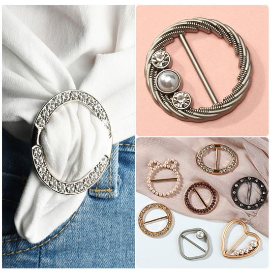 Yousheng Clothes Corner Knotted Buckle Elegant Faux Pearl Rhinestone Round Love Heart T-shirt Scarf Clothing Corner Tie Clip Ring Fashion Jewelry