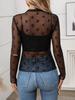 European American Women's High Neck Y2K Mesh Top - Sexy See-through Long Sleeve T-shirt
