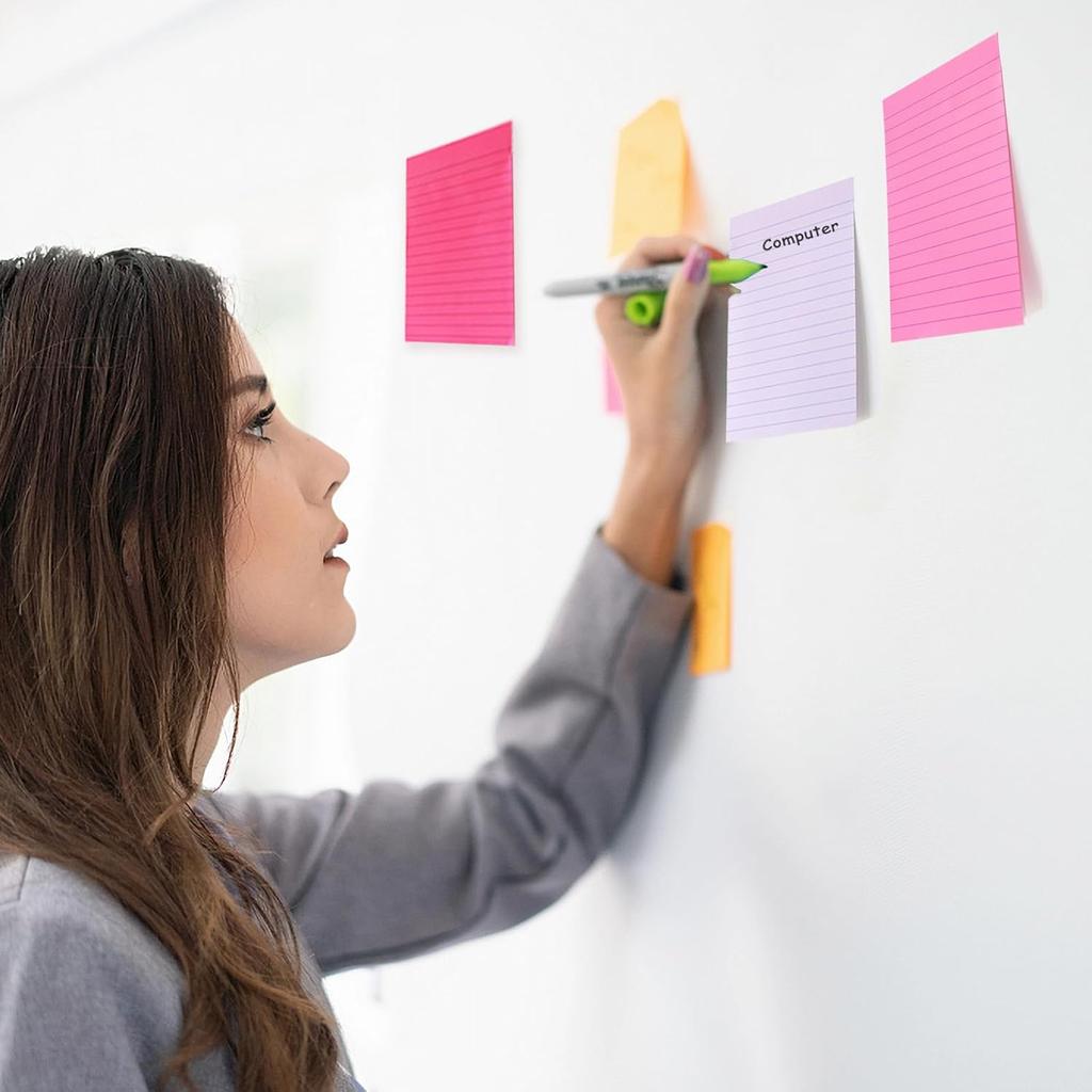 9 Pack Lined Sticky Notes 4X6 in Post Sticky Notes with Lines, Large Ruled Post Sticky Colorful Super Sticking Power Memo Pads Strong Adhesive (Pink